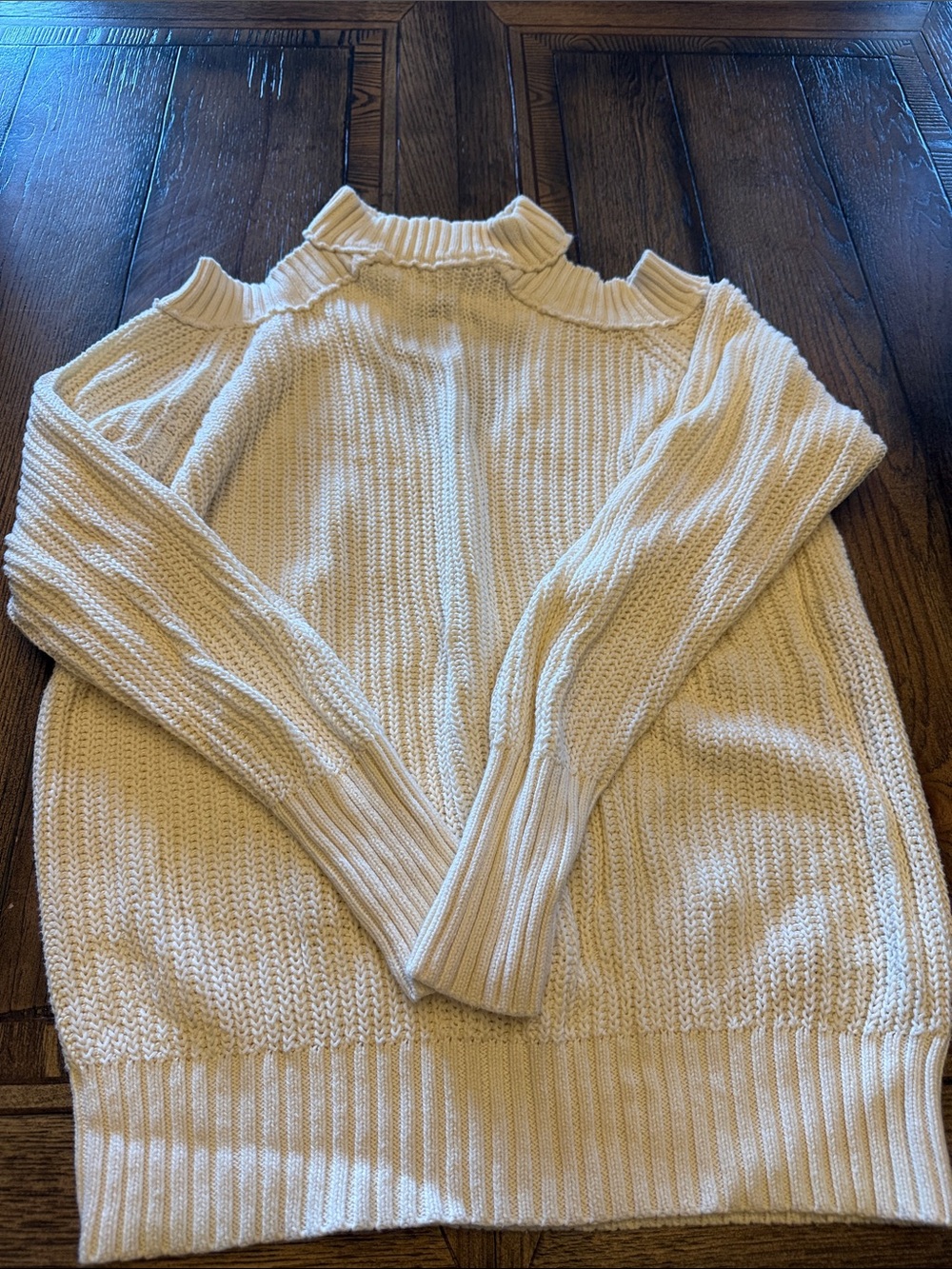 Free People Half Moon Bay Cream Cold-Shoulder Ribbed Turtleneck Sweater